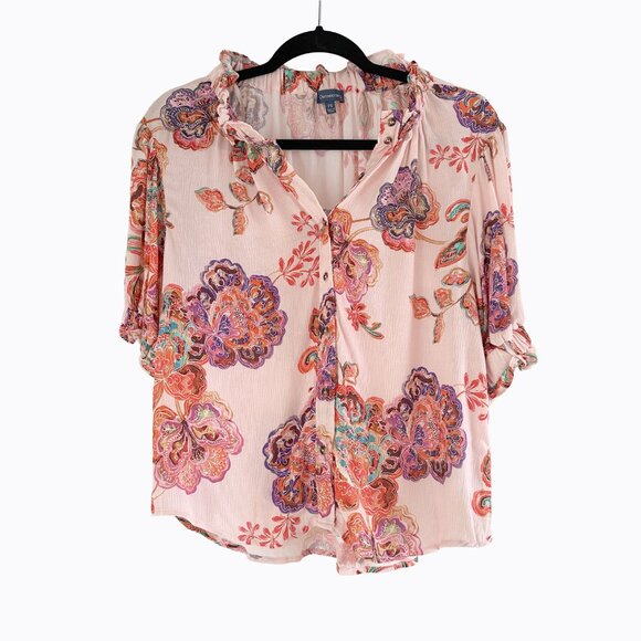 Democracy Puff Sleeve Ruffle-Edge Top PS Ballet Pink Floral Romantic Barbiecore - Picture 11 of 11
